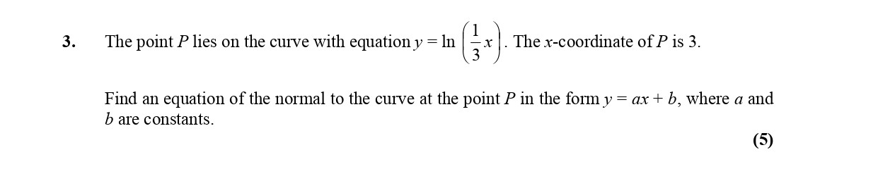 The-point-P-lies-on-the-curve-with-equation-$y-=--ext{ln}-\left(-\frac{1}{3}-x-\right)$-Edexcel-A-Level Maths Pure-Question 4-2006-Paper 5.png